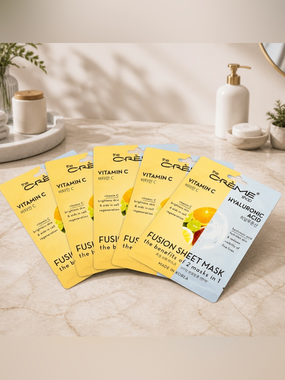 NIB The Creme Shop Box of 5 Vitamin C Hyaluronic Acid Fusion Face Masks